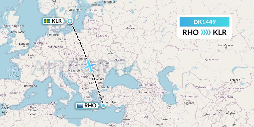 DK1449 Thomas Cook Airlines Scandinavia Flight Map: Rhodes to Kalmar