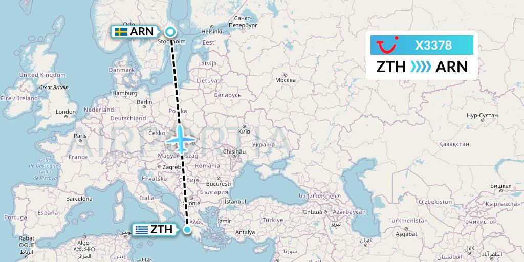 X3378 TUI fly Germany Flight Map: Zakynthos to Stockholm