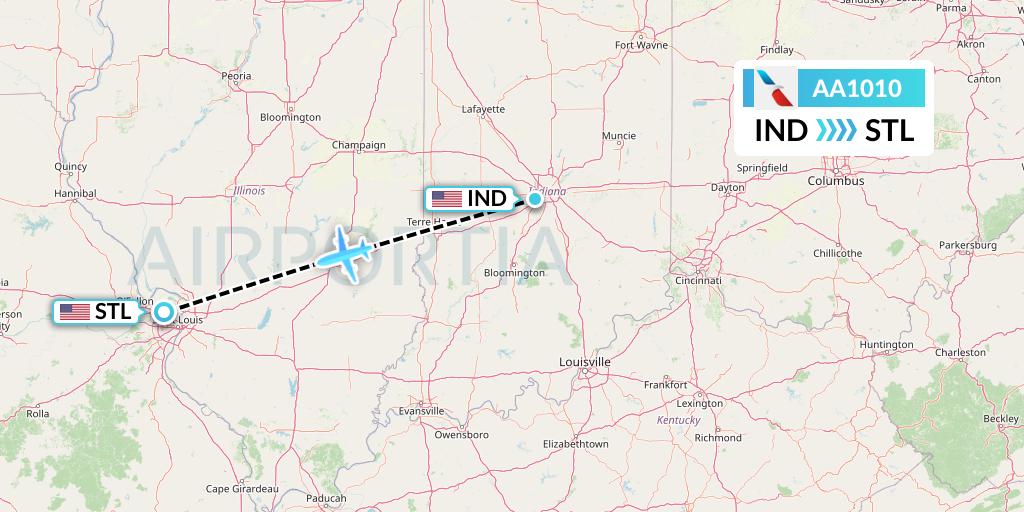 AA1010 American Airlines Flight Map: Indianapolis to St. Louis