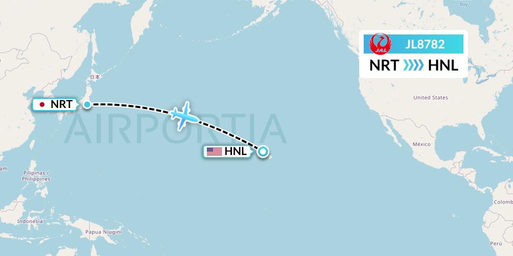 JL8782 Japan Airlines Flight Map: Tokyo to Honolulu