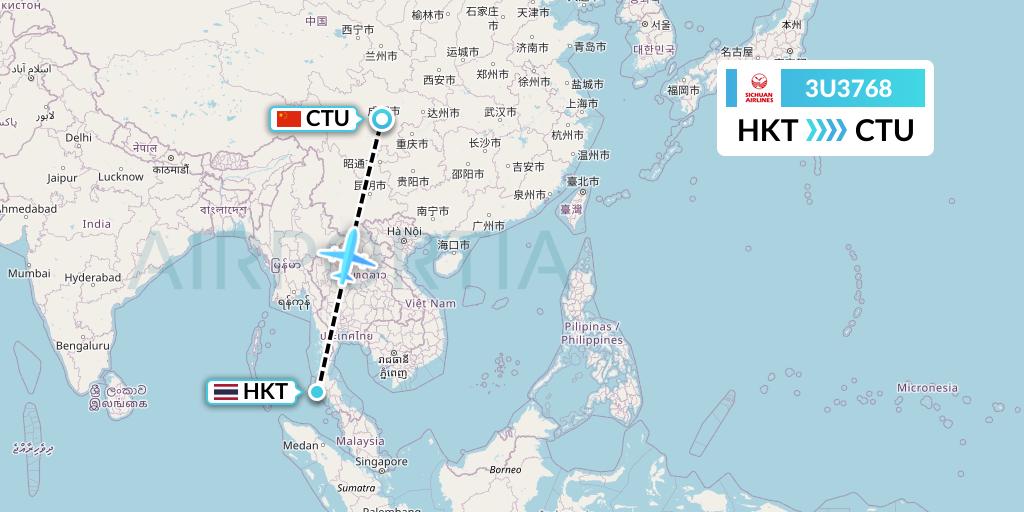 3U3768 Sichuan Airlines Flight Map: Phuket to Chengdu