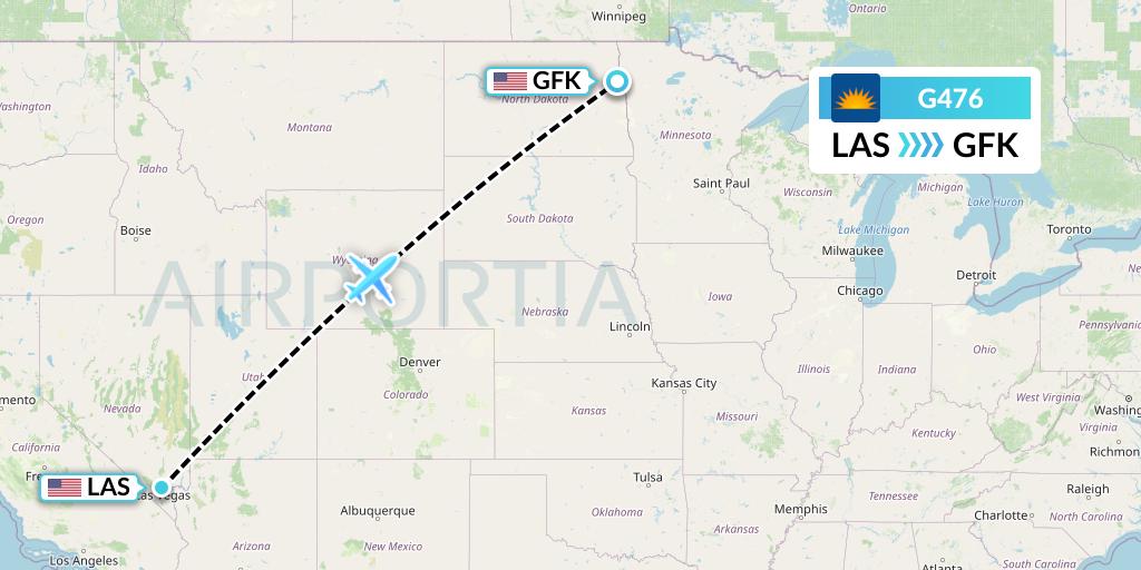 G476 Allegiant Air Flight Map: Las Vegas to Grand Forks