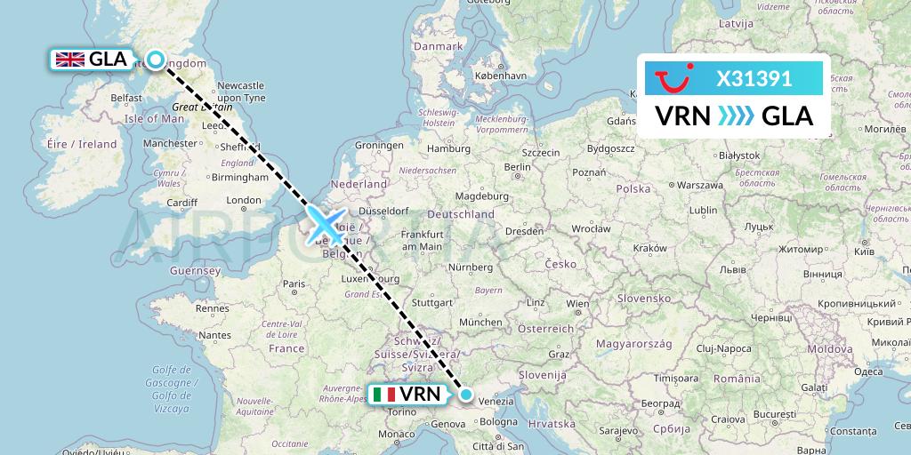 X31391 TUI fly Germany Flight Map: Verona to Glasgow