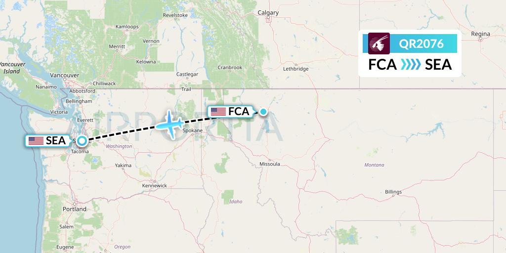 QR2076 Qatar Airways Flight Map: Kalispell to Seattle