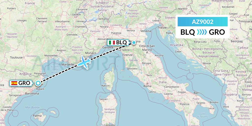 AZ9002 ITA Airways Flight Map: Bologna to Girona