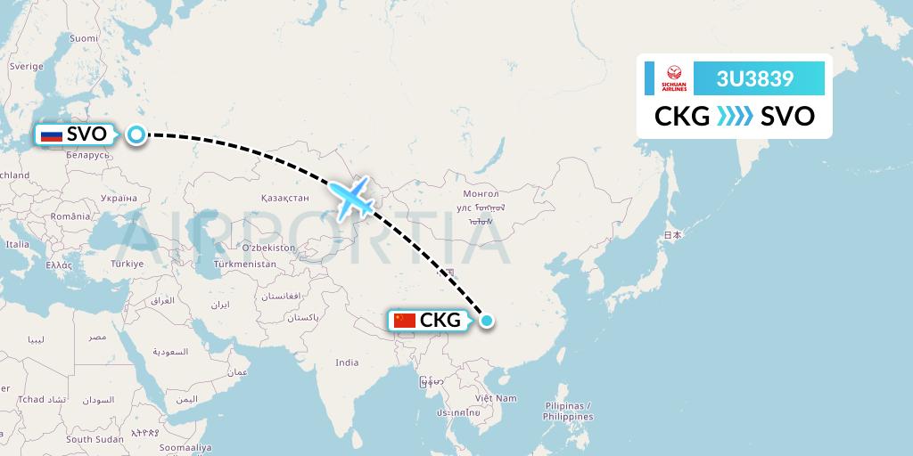 3U3839 Sichuan Airlines Flight Map: Chongqing to Moscow