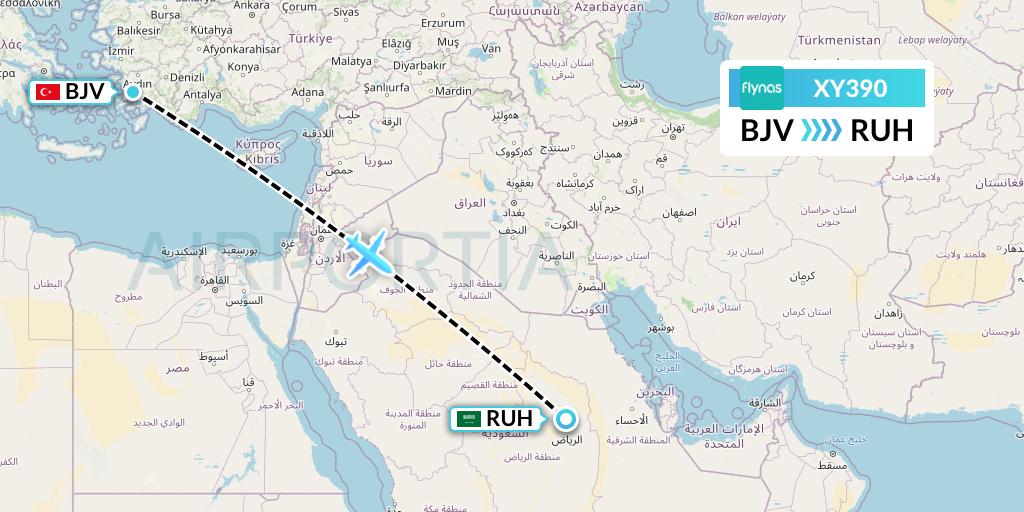 XY390 Flynas Flight Map: Bodrum to Riyadh