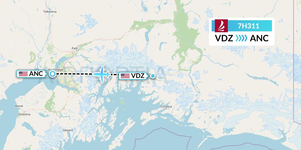 7H311 Ravn Alaska Flight Map: Valdez to Anchorage