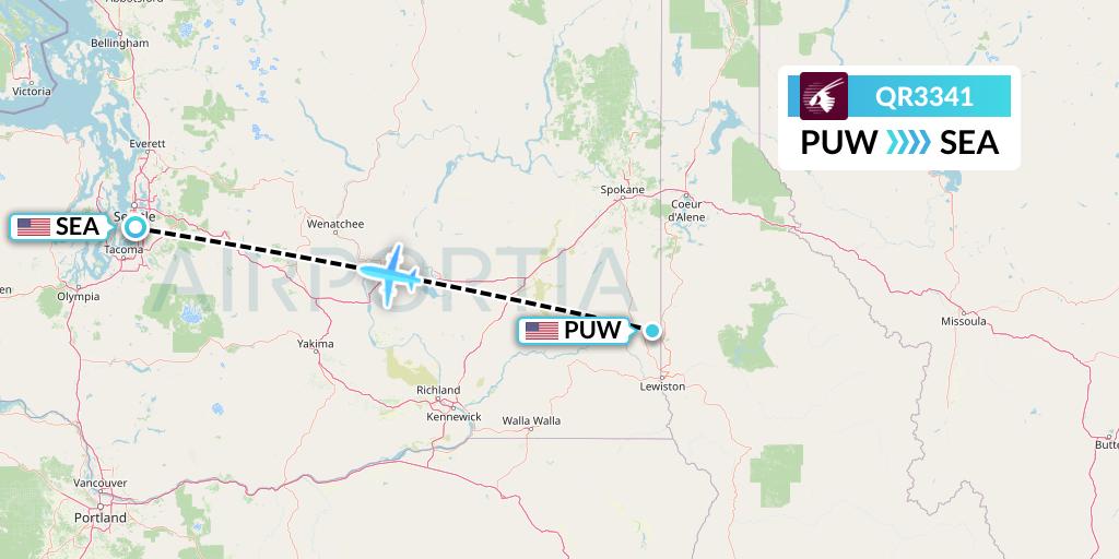 QR3341 Qatar Airways Flight Map: Pullman to Seattle