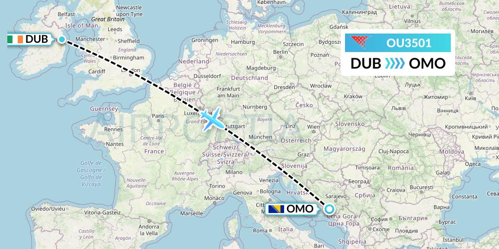 OU3501 Croatia Airlines Flight Map: Dublin to Mostar