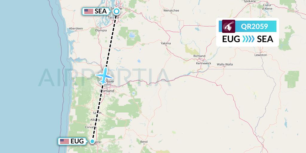 QR2059 Qatar Airways Flight Map: Eugene to Seattle