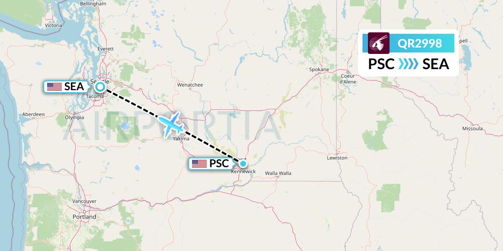 QR2998 Qatar Airways Flight Map: Pasco to Seattle