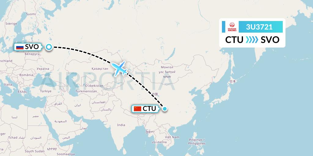3U3721 Sichuan Airlines Flight Map: Chengdu to Moscow