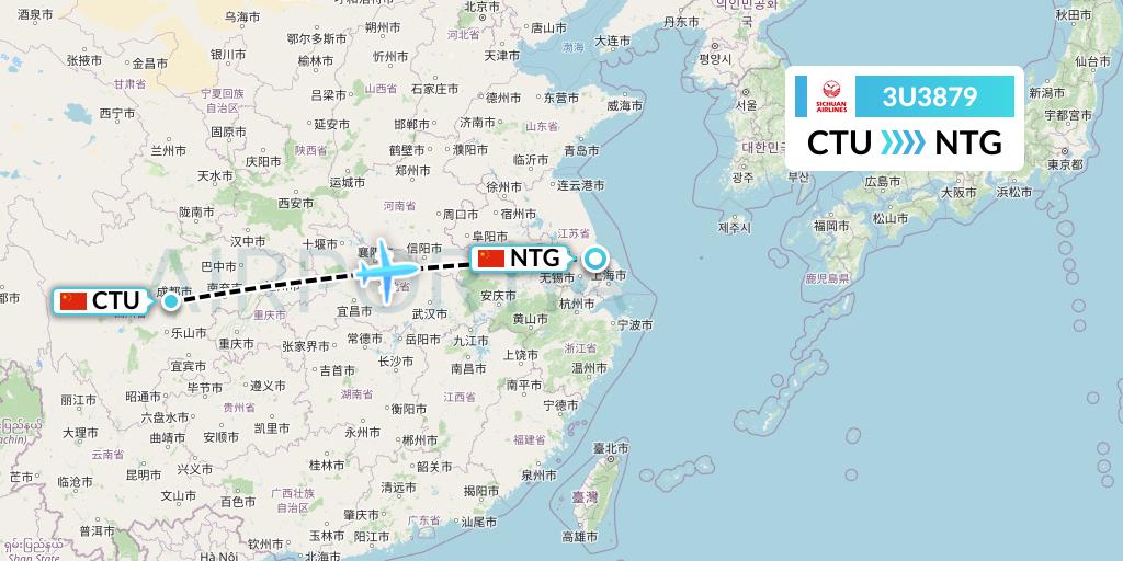 3U3879 Sichuan Airlines Flight Map: Chengdu to Nantong