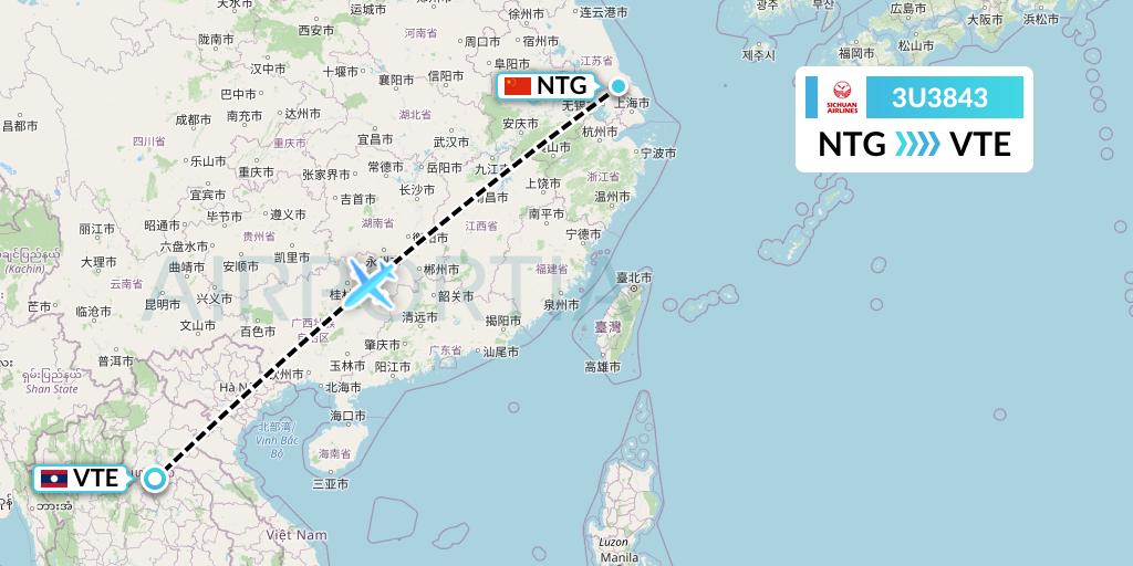 3U3843 Sichuan Airlines Flight Map: Nantong to Vientiane