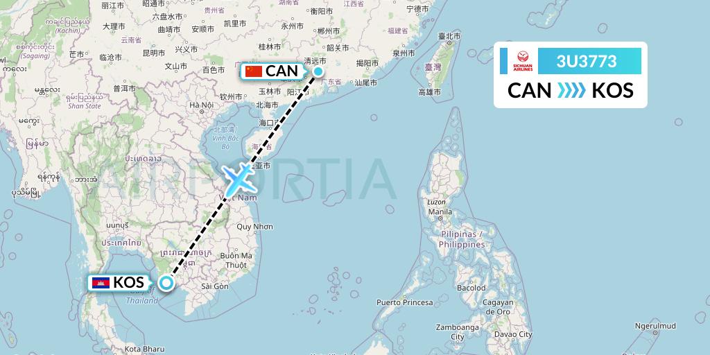 3U3773 Sichuan Airlines Flight Map: Guangzhou to Sihanoukville