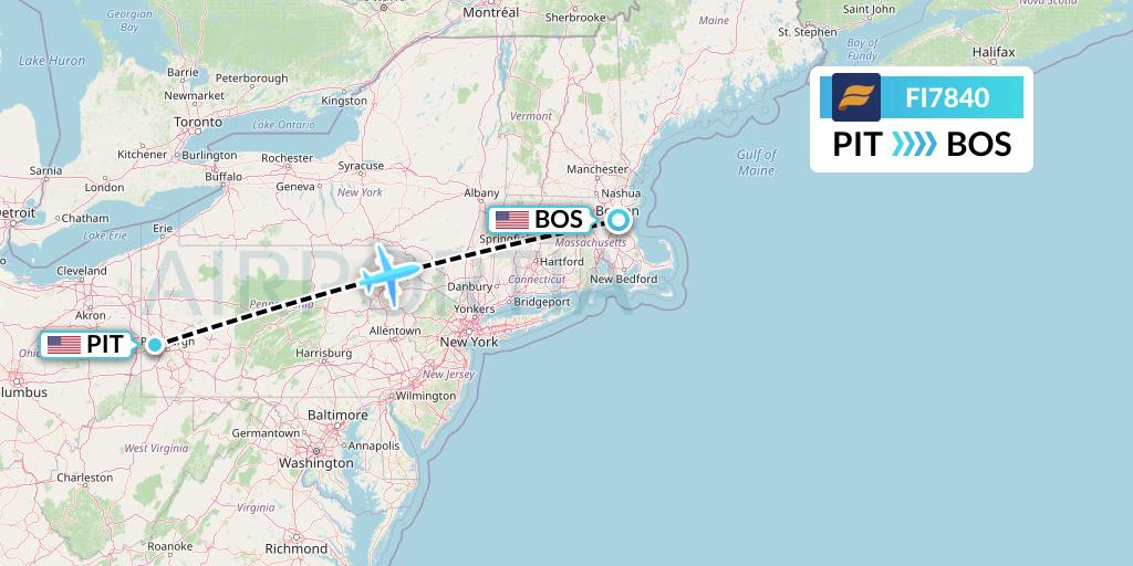 FI7840 Icelandair Flight Map: Pittsburgh to Boston