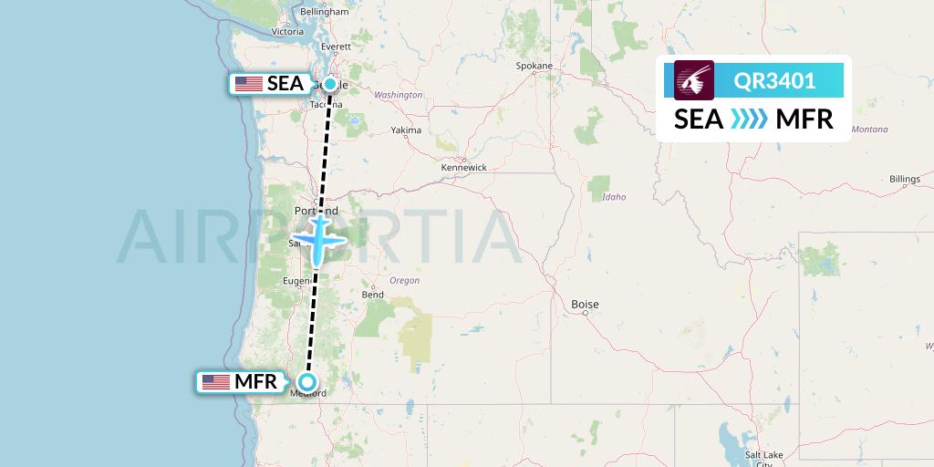 QR3401 Qatar Airways Flight Map: Seattle to Medford