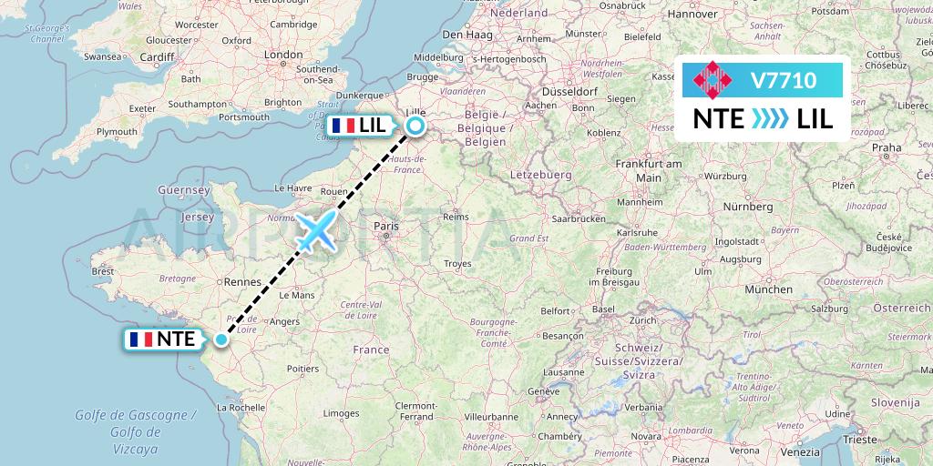V7710 Volotea Flight Map: Nantes to Lille