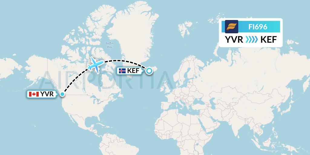 FI696 Icelandair Flight Map: Vancouver to Reykjavik