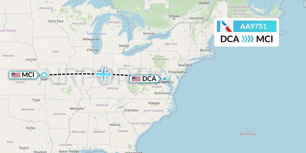 AA9751 American Airlines Flight Map: Washington to Kansas City