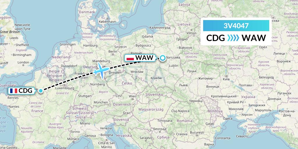 3V4047 ASL Airlines Belgium Flight Map: Paris to Warsaw