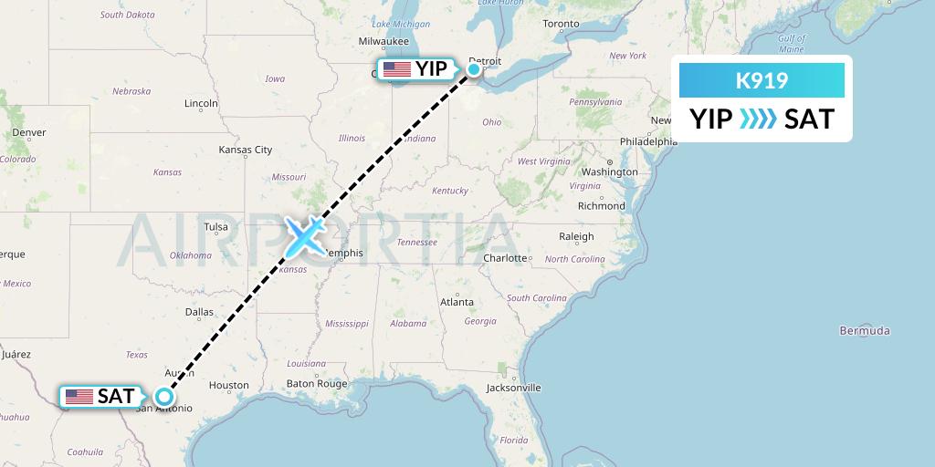 K919 Kalitta Charters Flight Map: Detroit to San Antonio