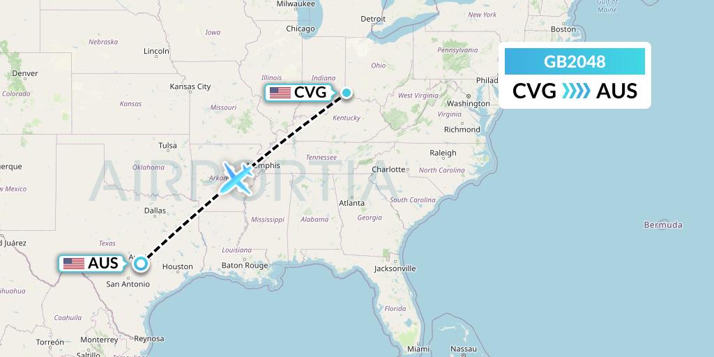 GB2048 ABX Air Flight Map: Cincinnati to Austin