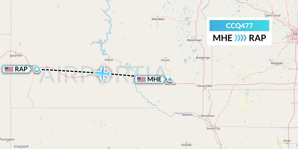 CCQ477 Capital City Air Carriers Flight Map: Mitchell to Rapid City