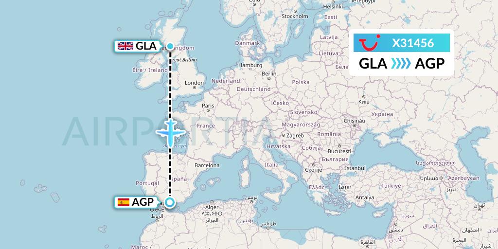 X31456 TUI fly Germany Flight Map: Glasgow to Malaga