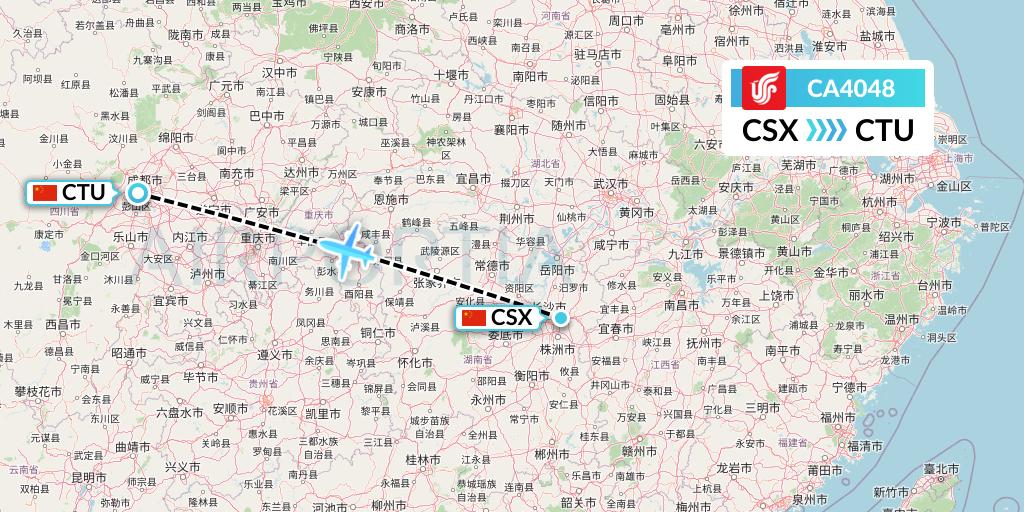 CA4048 Air China Flight Map: Changsha to Chengdu