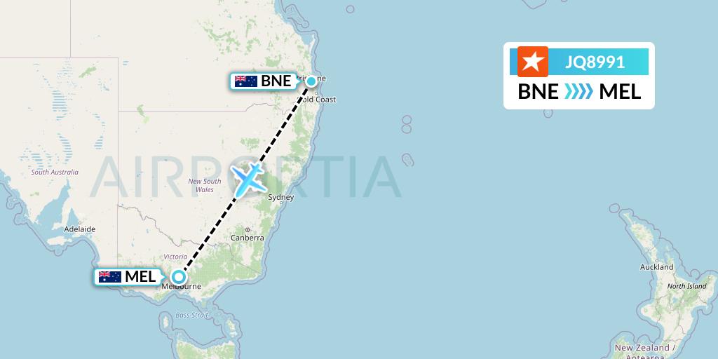JQ8991 Jetstar Airways Flight Map: Brisbane to Melbourne