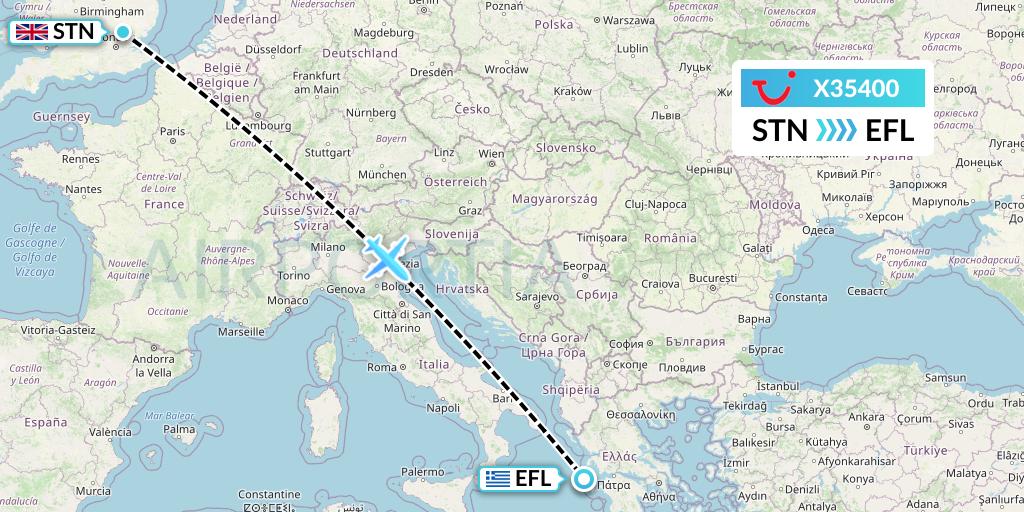 X35400 TUI fly Germany Flight Map: London to Kefalonia