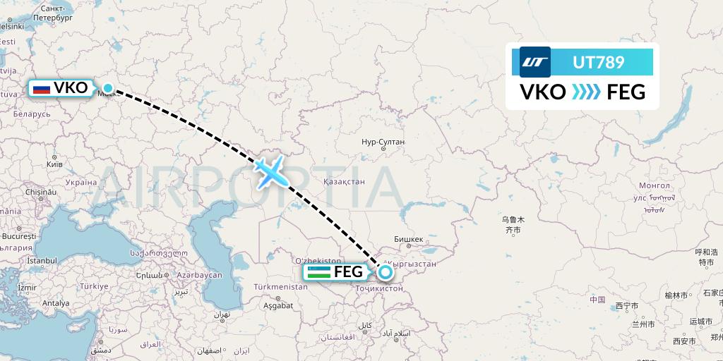 UT789 UTair Flight Map: Moscow to Fergana