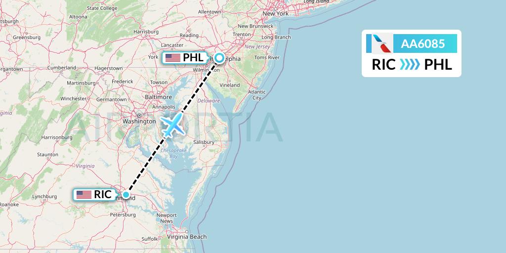 AA6085 American Airlines Flight Map: Richmond to Philadelphia