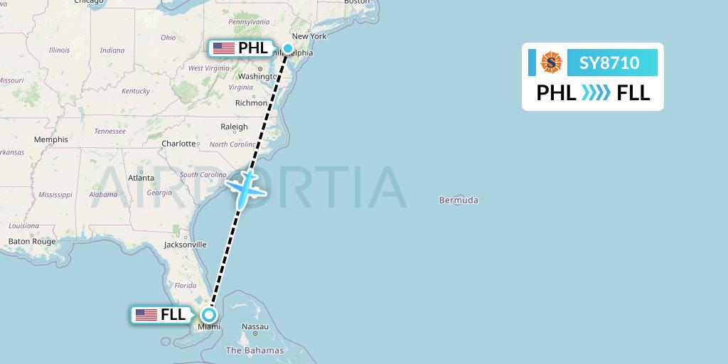 SY8710 Sun Country Airlines Flight Map: Philadelphia to Fort Lauderdale