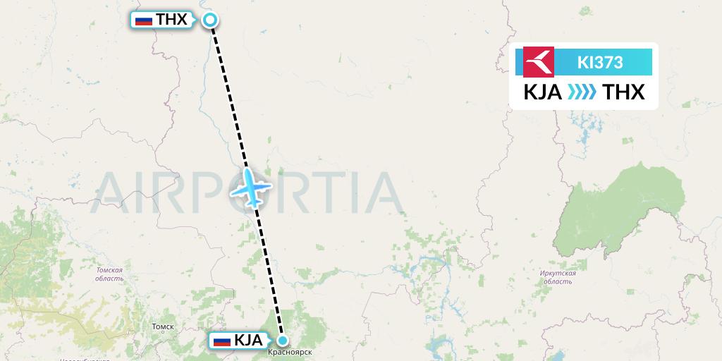 KI373 Krasavia Flight Map: Krasnoyarsk to Turukhansk