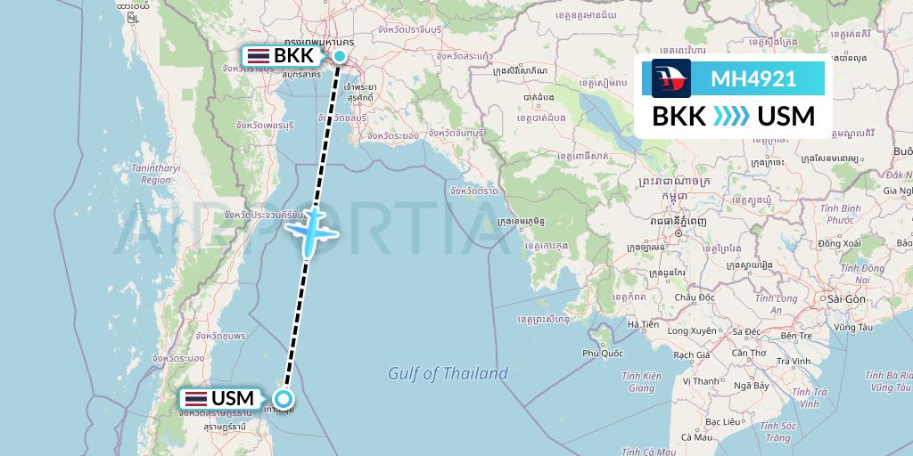 MH4921 Malaysia Airlines Flight Map: Bangkok to Koh Samui