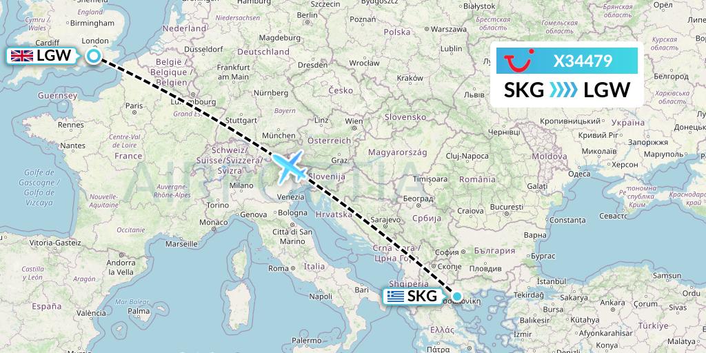 X34479 TUI fly Germany Flight Map: Thessaloniki to London