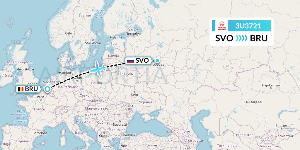3U3721 Sichuan Airlines Flight Map: Moscow to Brussels