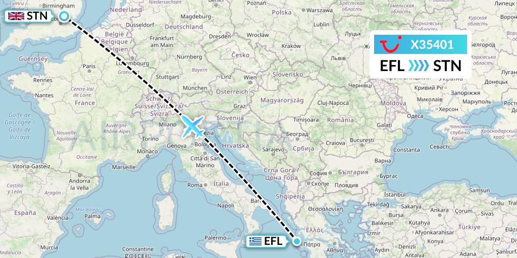 X35401 TUI fly Germany Flight Map: Kefalonia to London