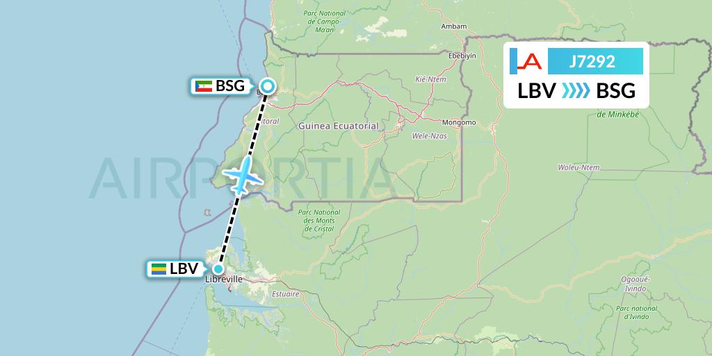 J7292 Afrijet Business Services Flight Map: Libreville to Bata