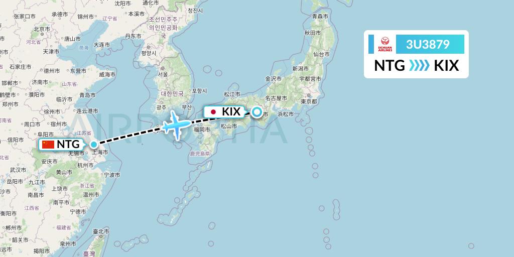 3U3879 Sichuan Airlines Flight Map: Nantong to Osaka