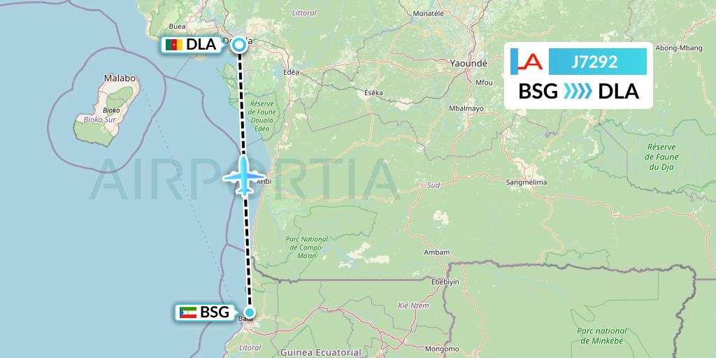 J7292 Afrijet Business Services Flight Map: Bata to Douala
