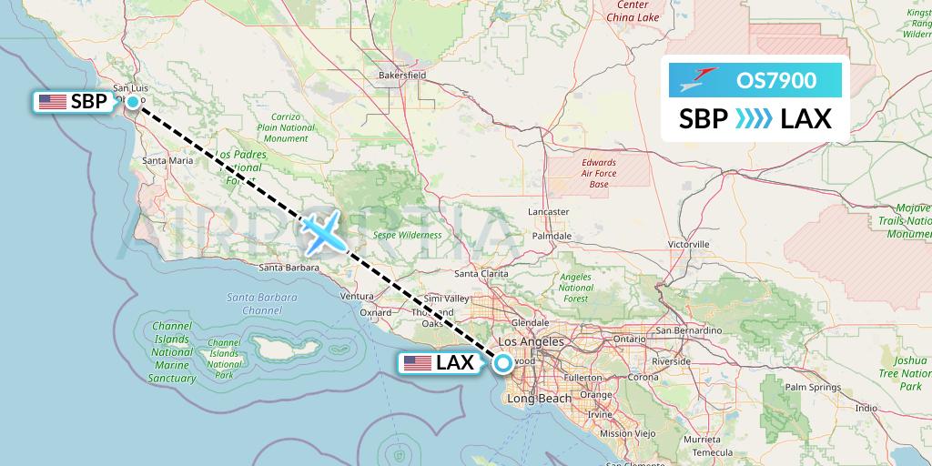 OS7900 Austrian Airlines Flight Map: San Luis Obispo to Los Angeles