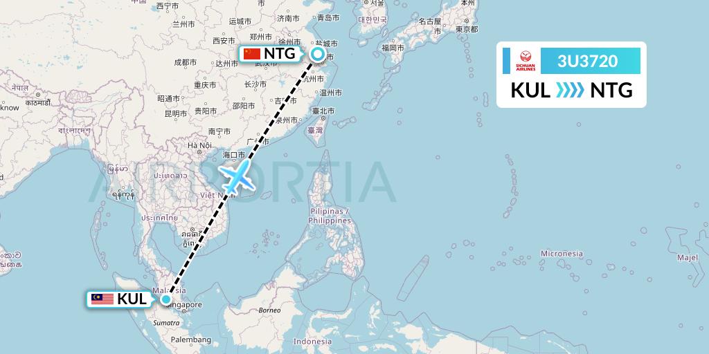 3U3720 Sichuan Airlines Flight Map: Kuala Lumpur to Nantong