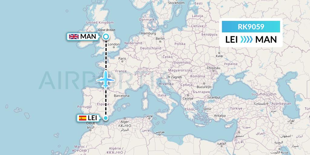RK9059 Ryanair UK Flight Map: Almeria to Manchester