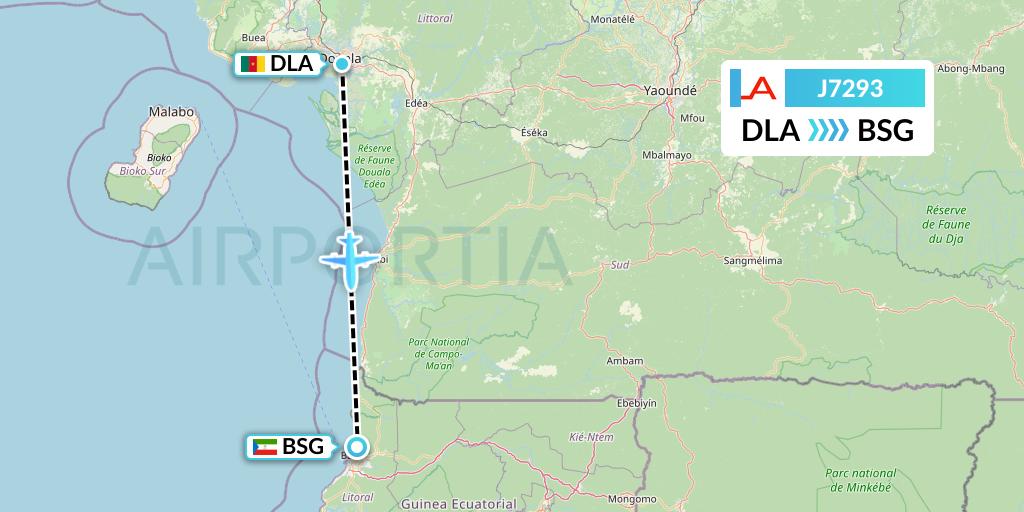 J7293 Afrijet Business Services Flight Map: Douala to Bata
