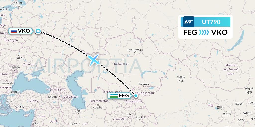 UT790 UTair Flight Map: Fergana to Moscow