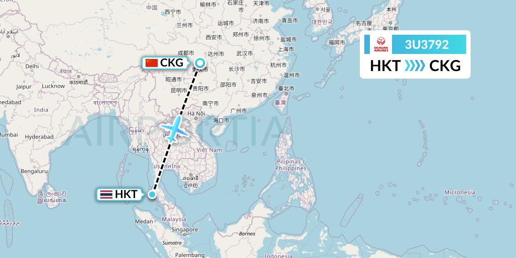 3U3792 Sichuan Airlines Flight Map: Phuket to Chongqing